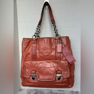 Coach Poppy Camellia Leather Pushlock Tote Antique Rose